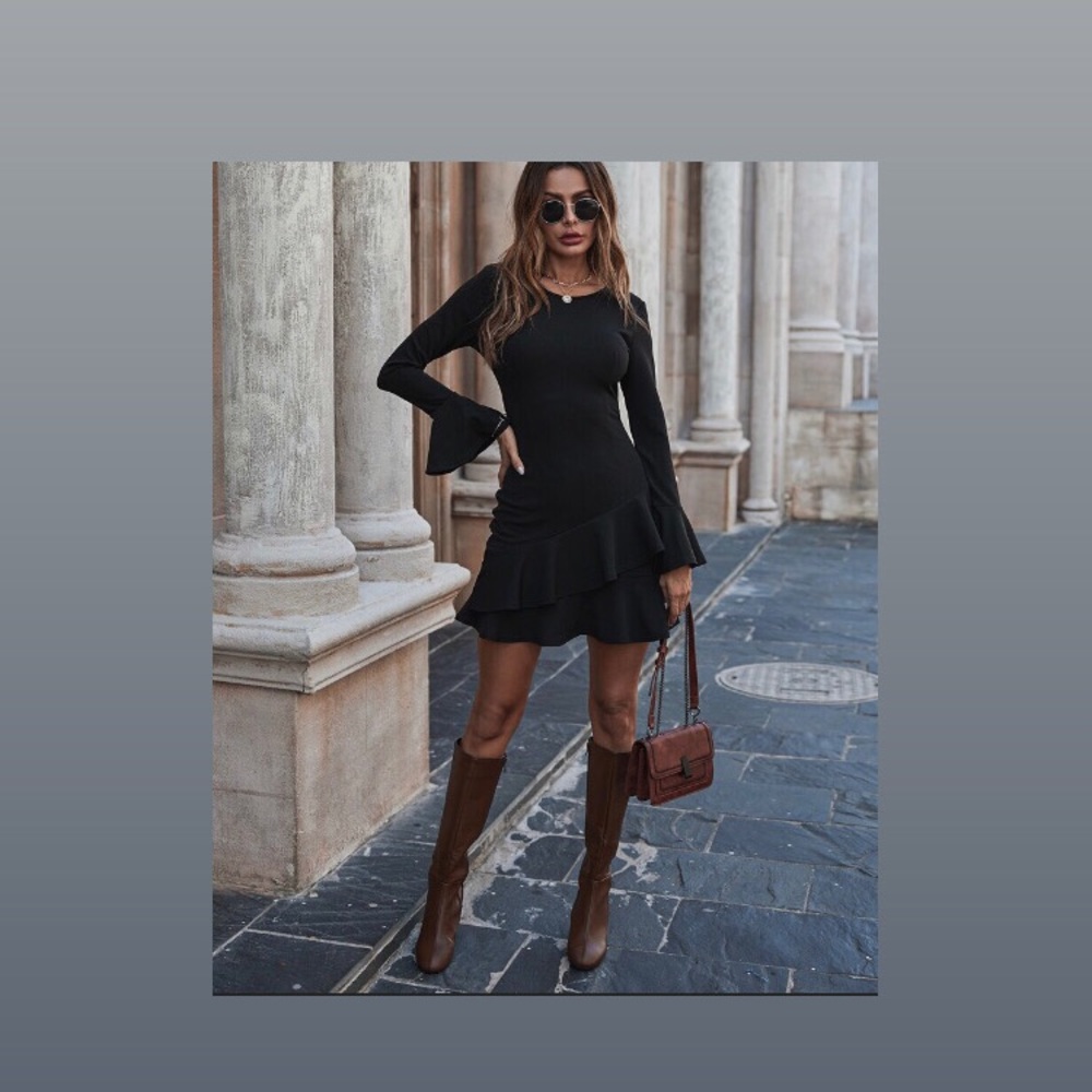 Black Ruffle Hem Dress - Picture 3 of 3